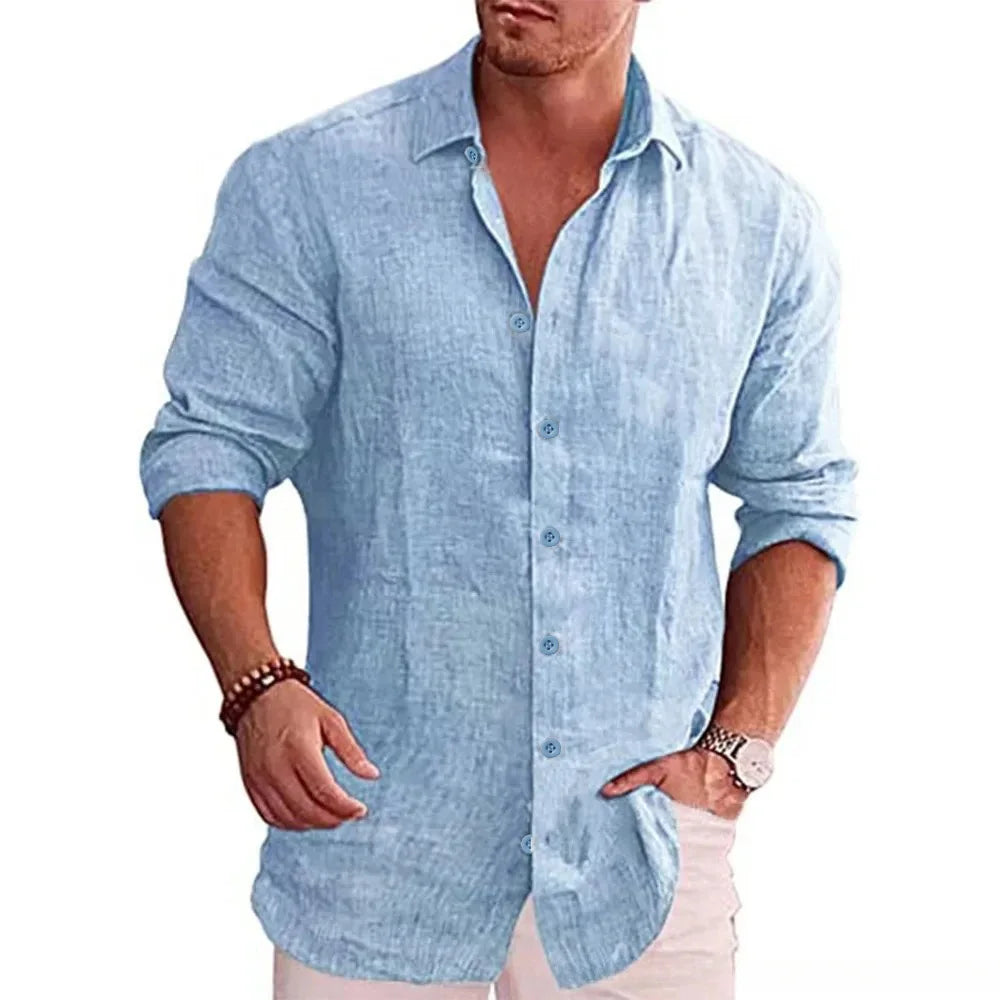 Men’s Cotton Linen Long Sleeve Casual Shirt