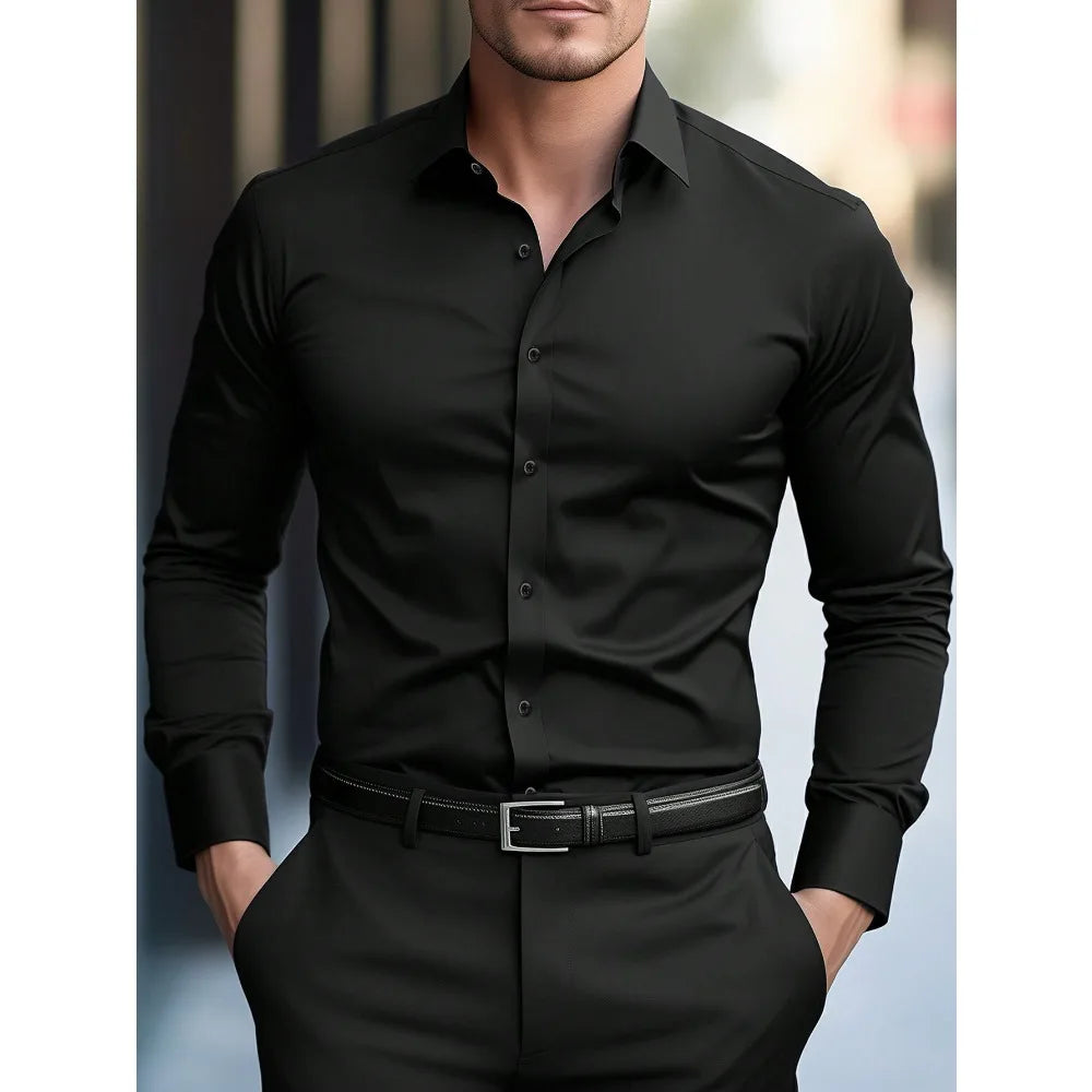Men’s Solid Color Long Sleeve Business Shirt