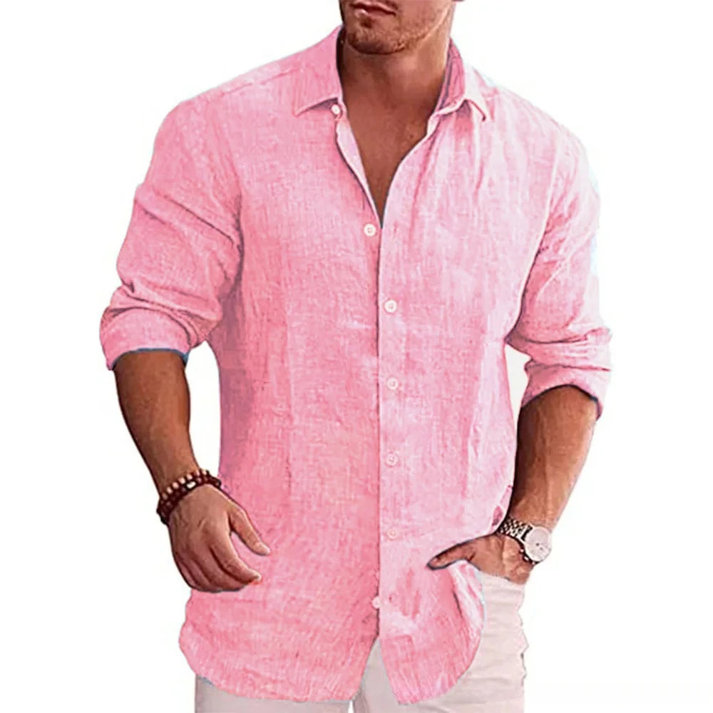 Men’s Cotton Linen Long Sleeve Casual Shirt