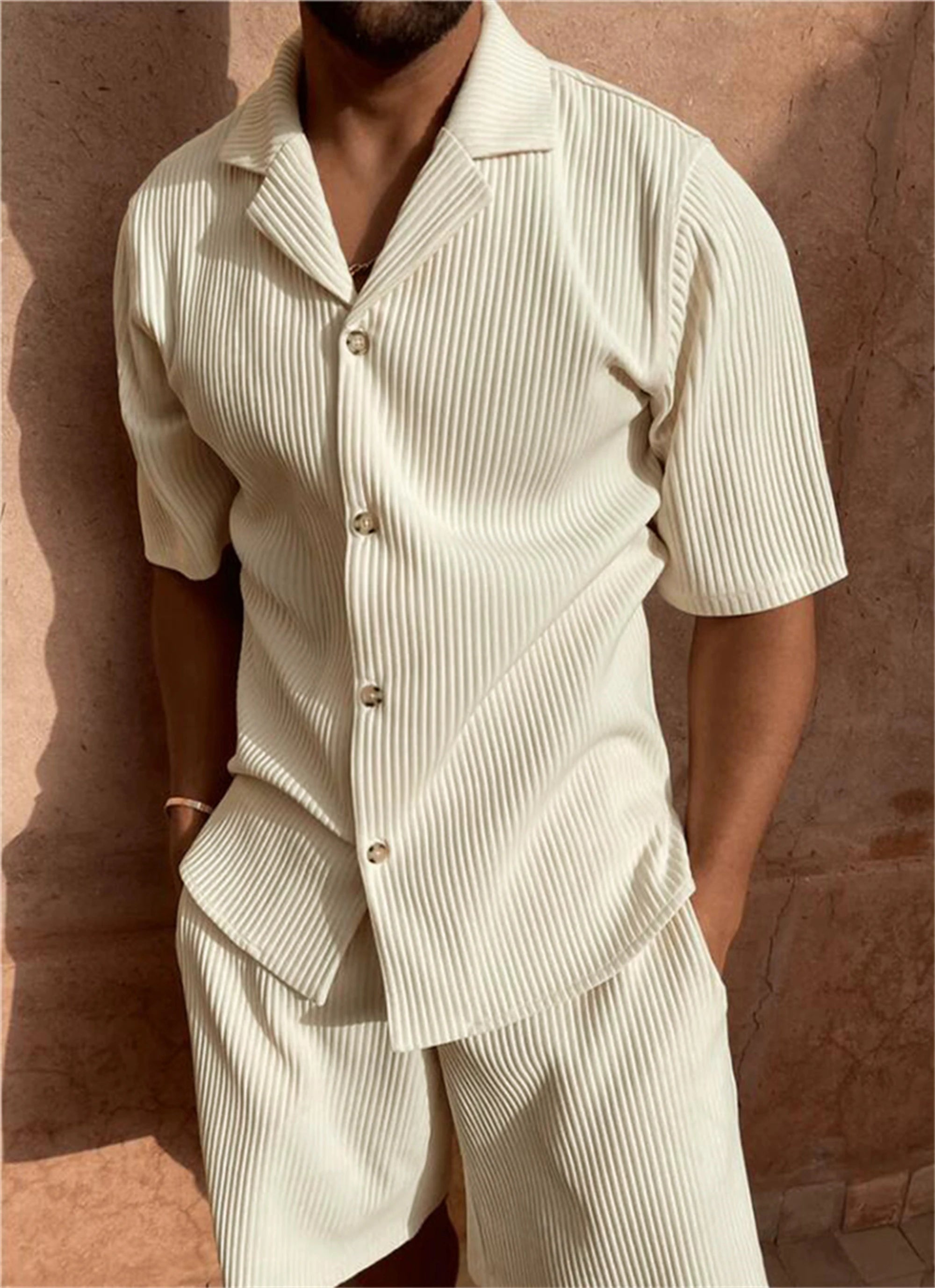 Corduroy Summer Casual Suit – Short Sleeve Shirt & Shorts