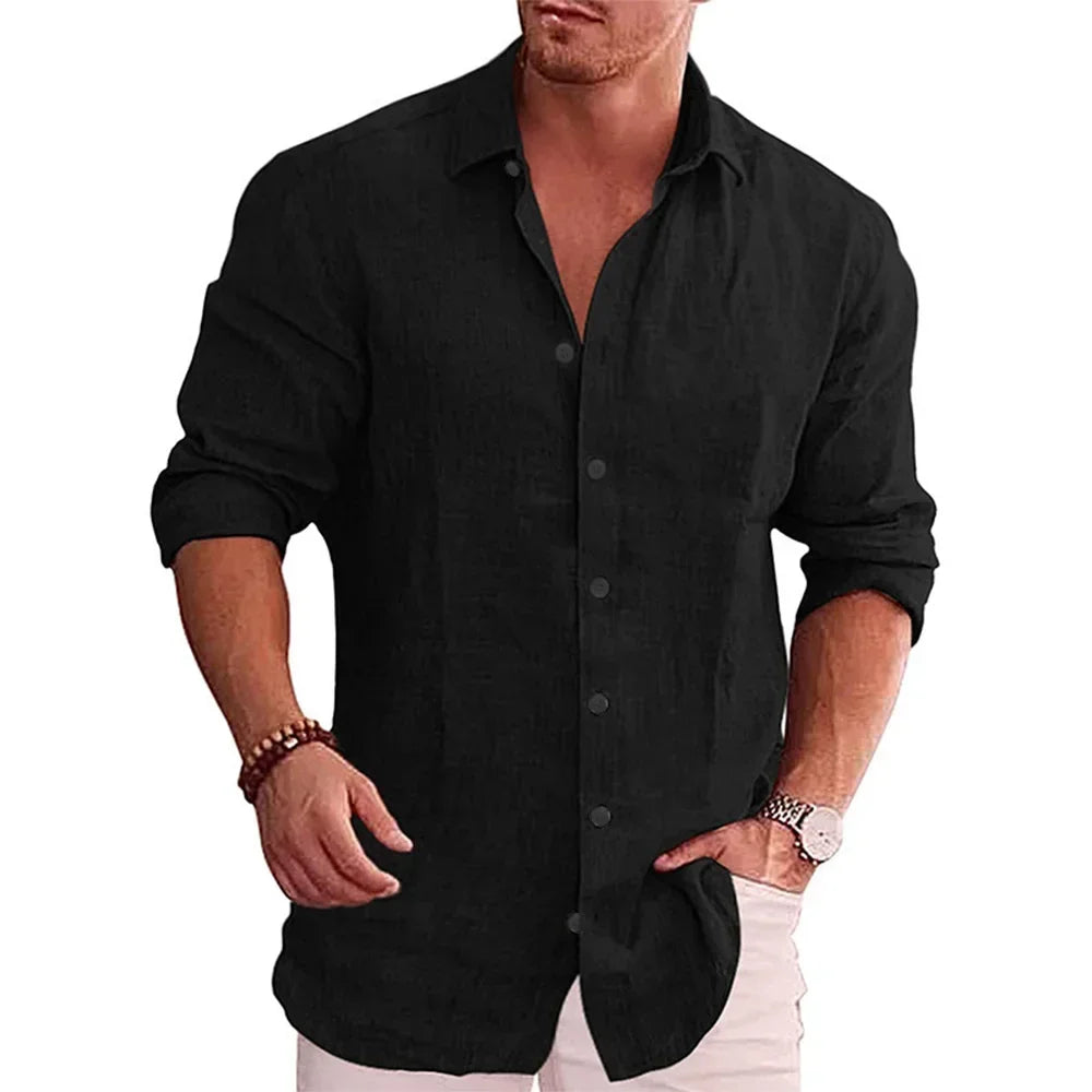 Men’s Cotton Linen Long Sleeve Casual Shirt