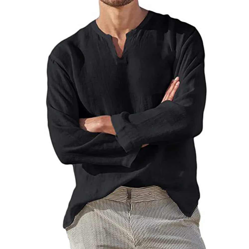 Men’s Cotton Linen Long Sleeve Casual Shirt