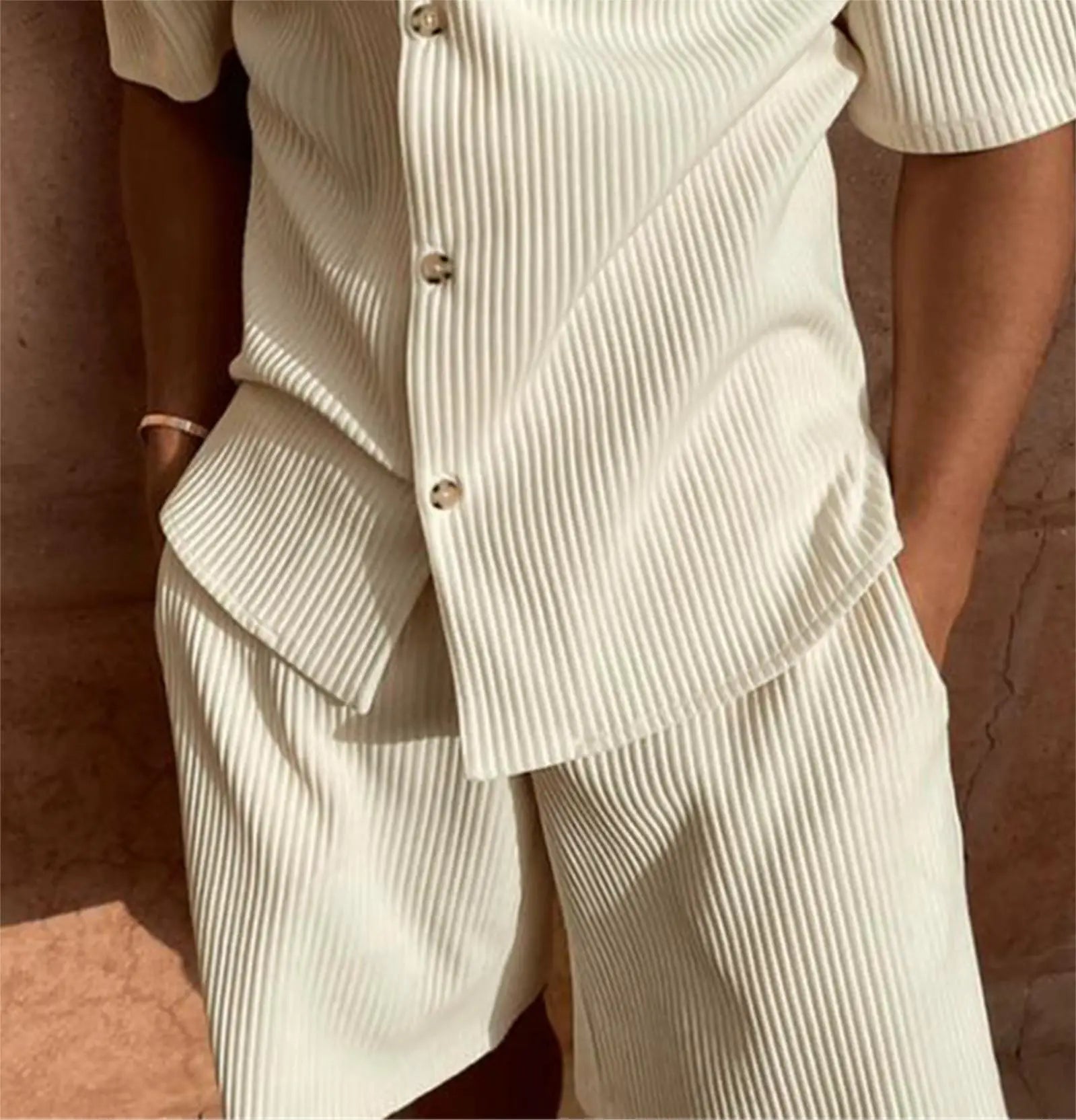 Corduroy Summer Casual Suit – Short Sleeve Shirt & Shorts