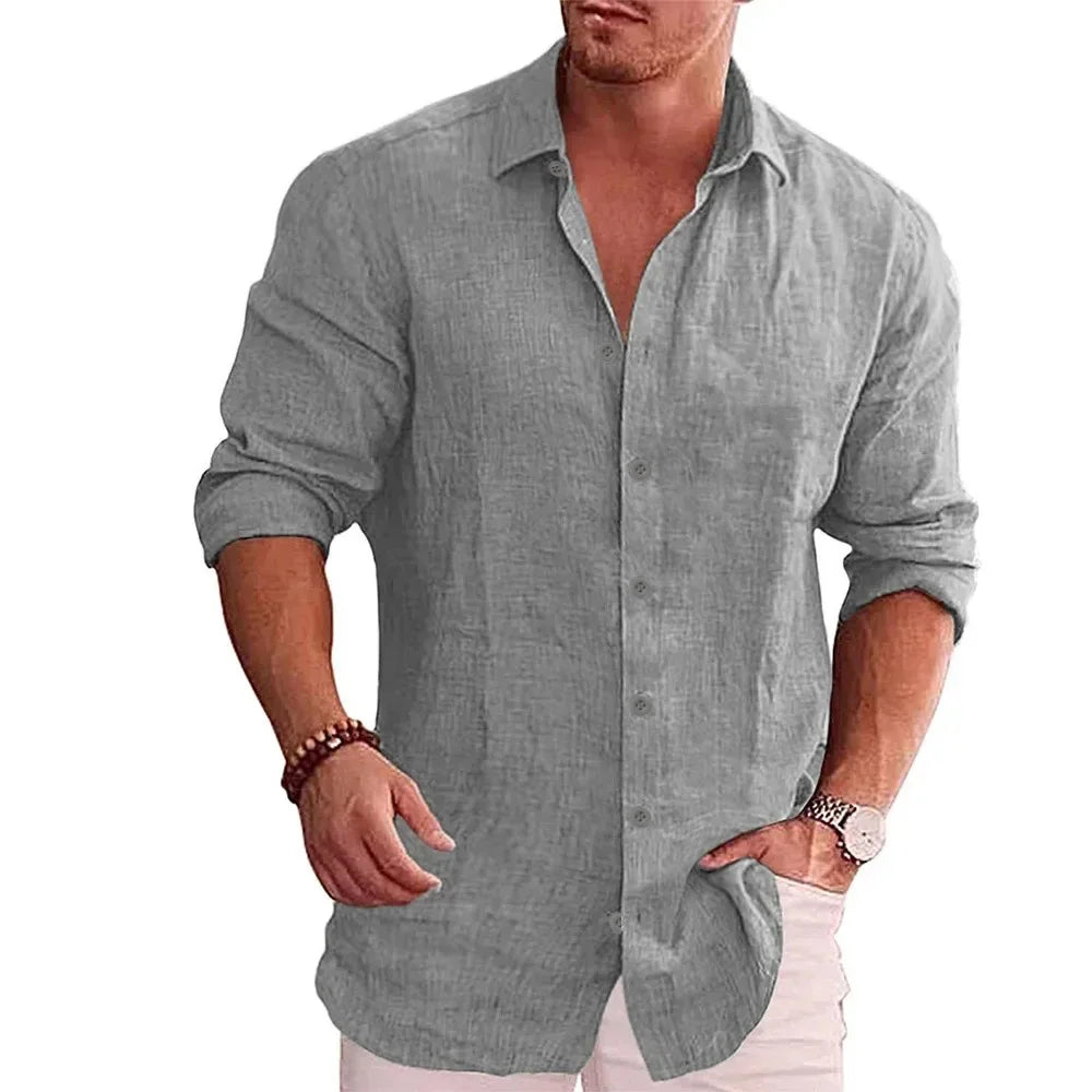 Men’s Cotton Linen Long Sleeve Casual Shirt