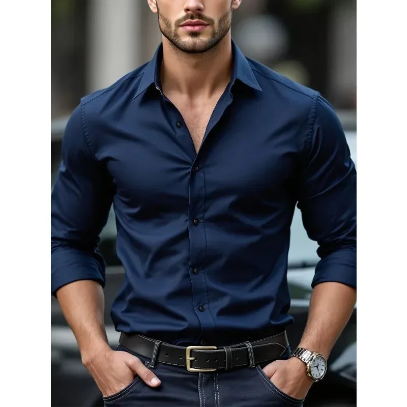Men’s Solid Color Long Sleeve Business Shirt