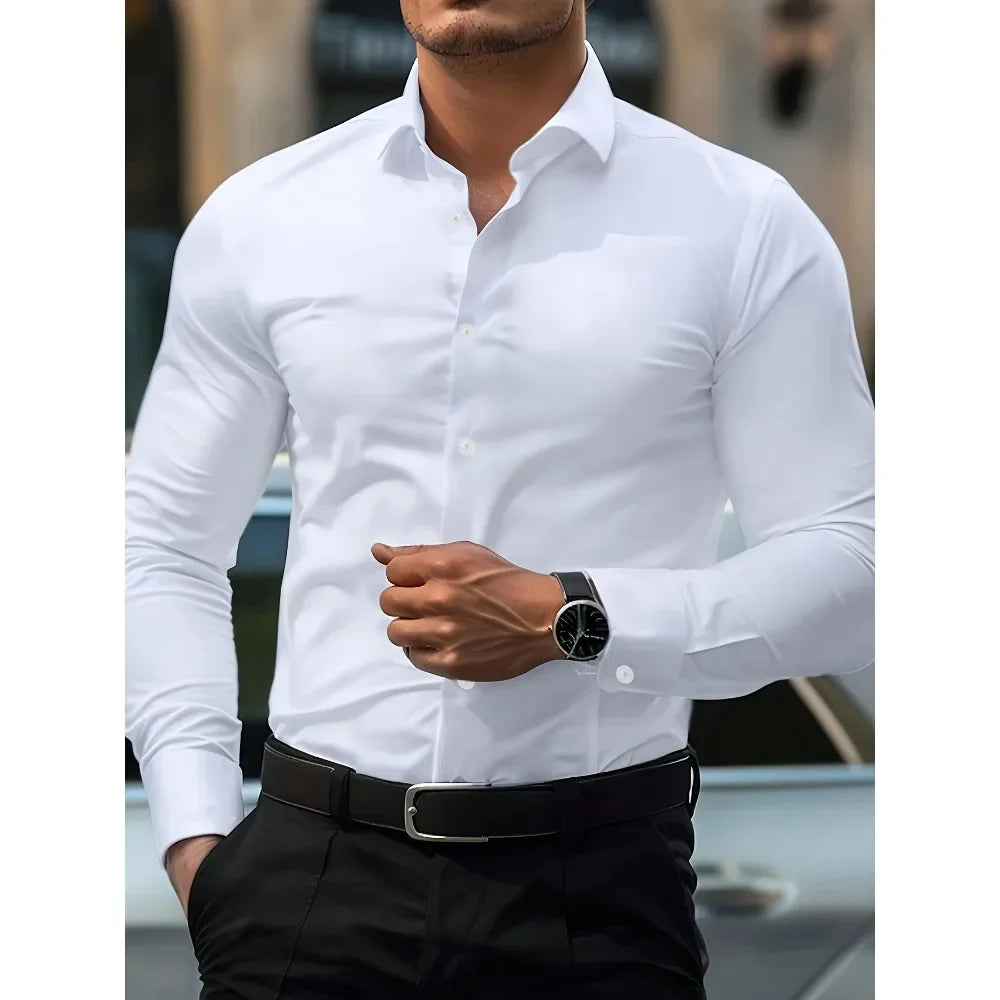 Men’s Solid Color Long Sleeve Business Shirt