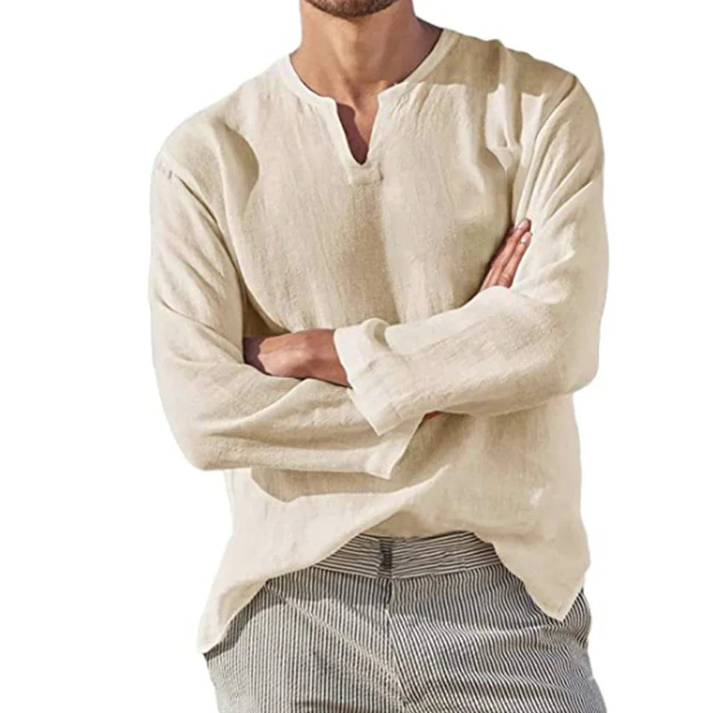 Men’s Cotton Linen Long Sleeve Casual Shirt