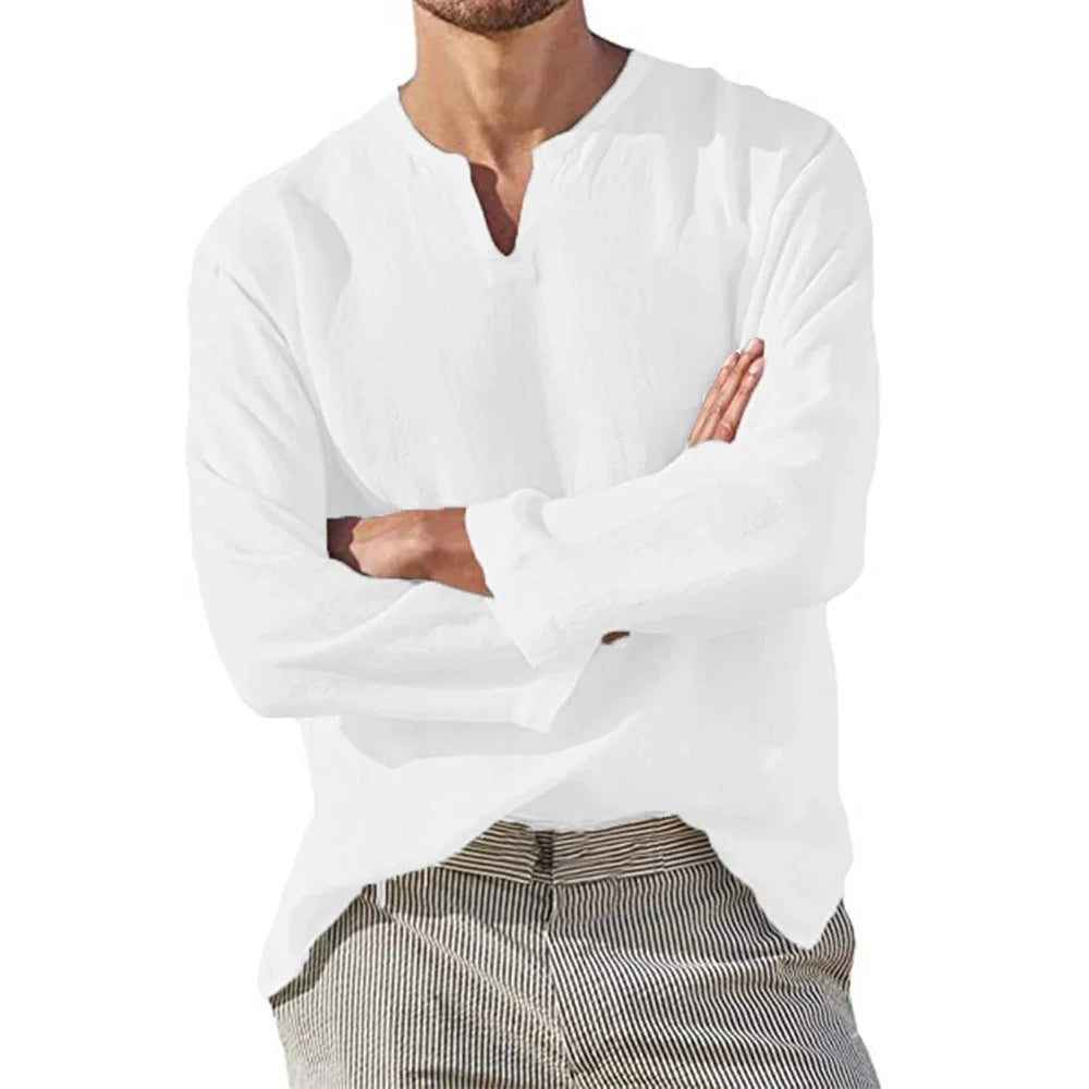 Men’s Cotton Linen Long Sleeve Casual Shirt