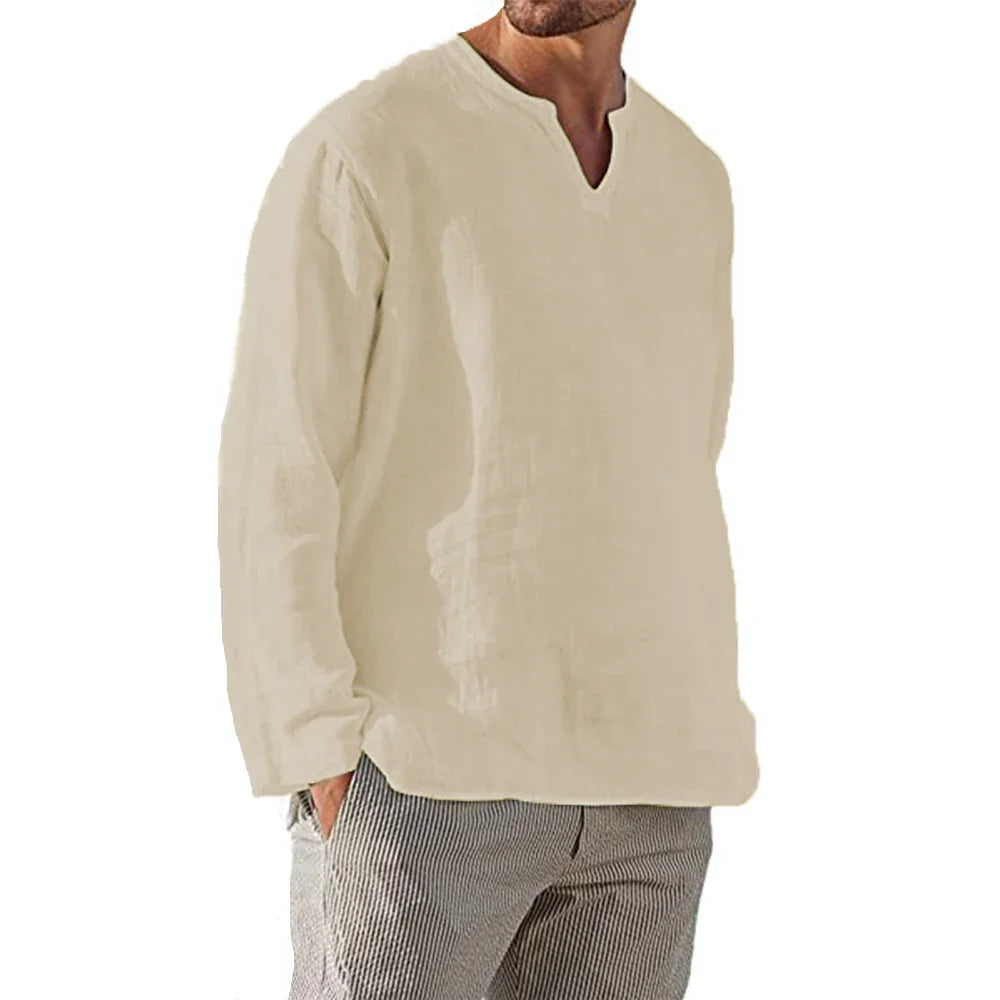 Men’s Cotton Linen Long Sleeve Casual Shirt