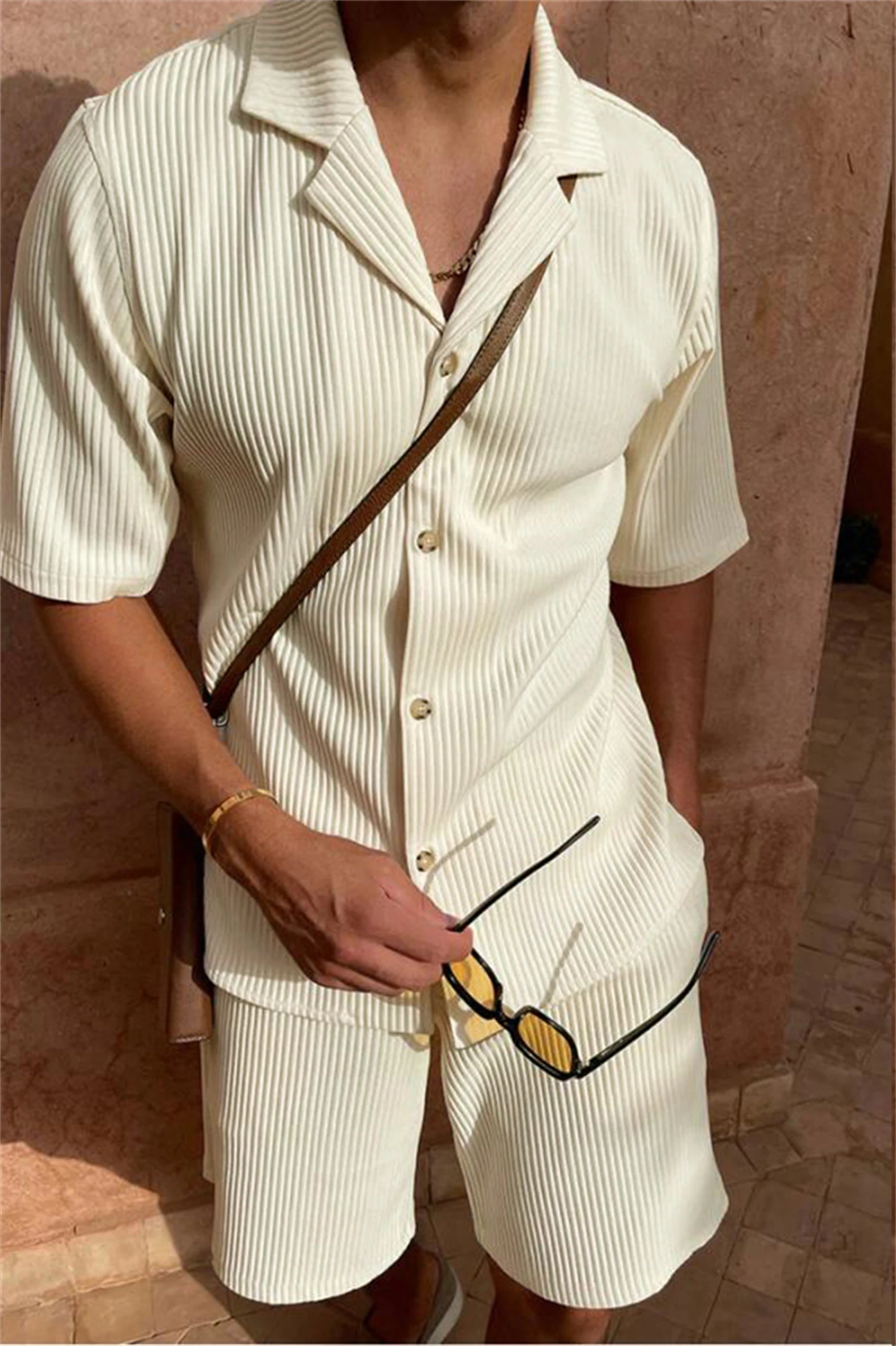 Corduroy Summer Casual Suit – Short Sleeve Shirt & Shorts
