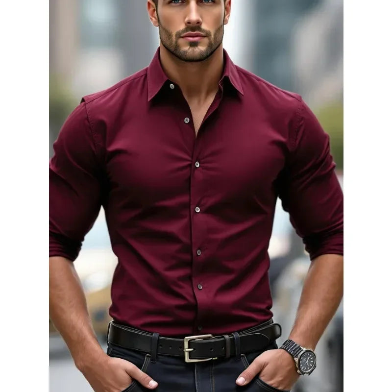 Men’s Solid Color Long Sleeve Business Shirt