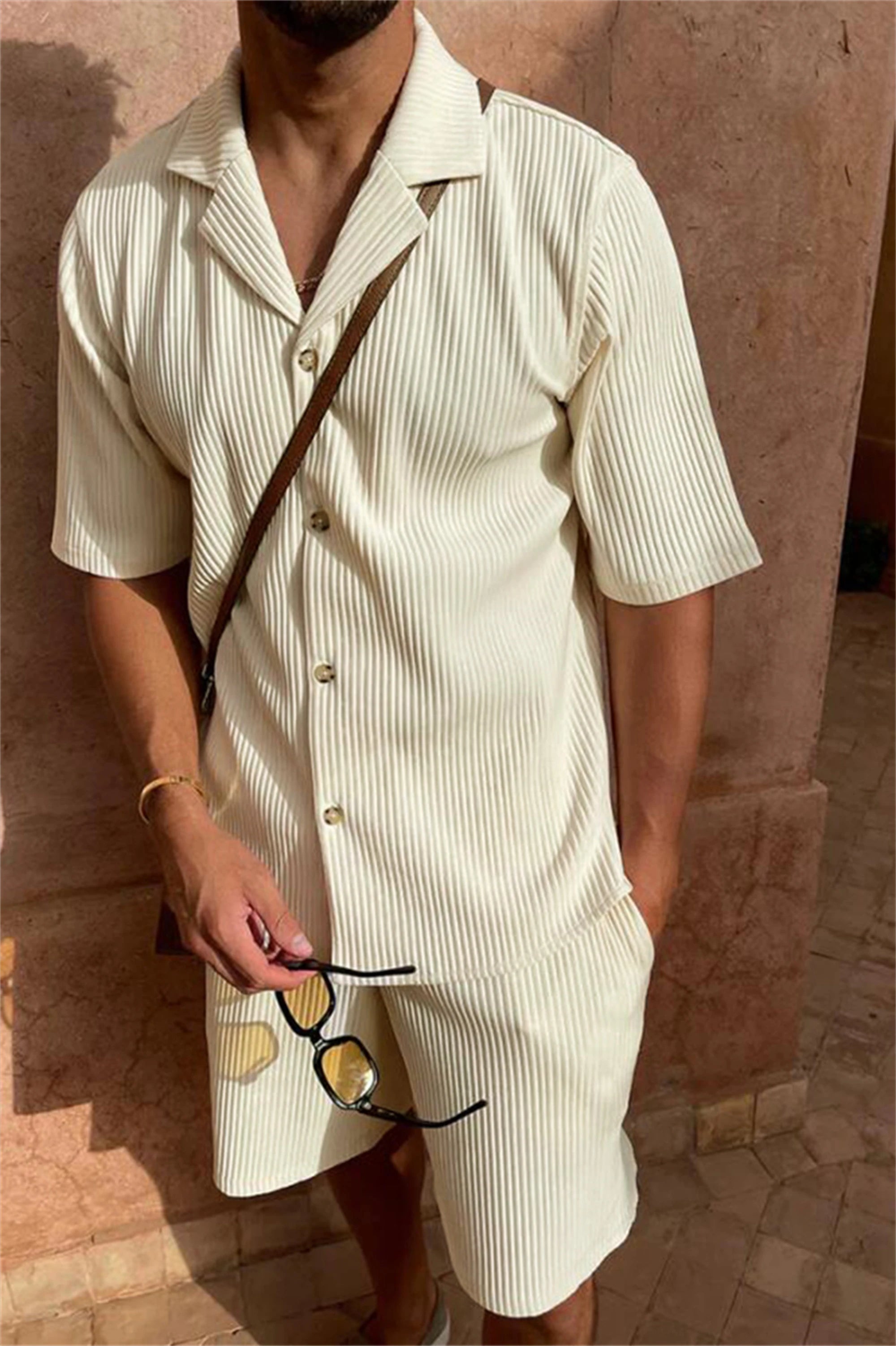 Corduroy Summer Casual Suit – Short Sleeve Shirt & Shorts