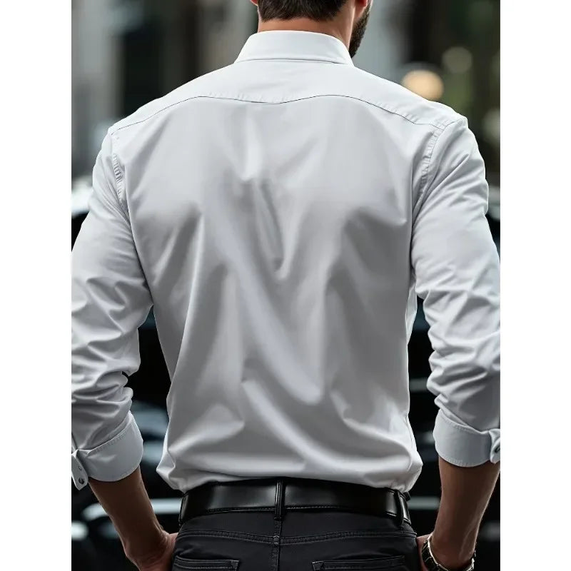 Men’s Solid Color Long Sleeve Business Shirt