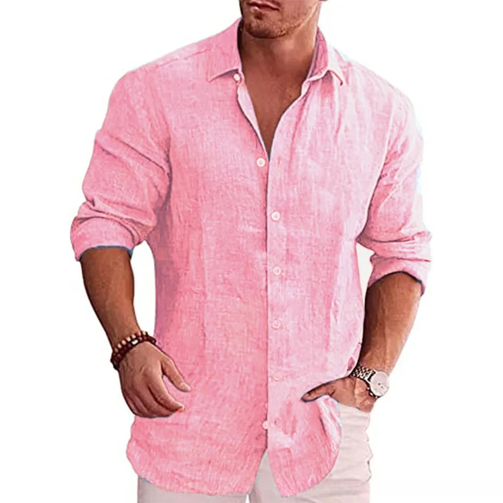 Men’s Cotton Linen Long Sleeve Casual Shirt