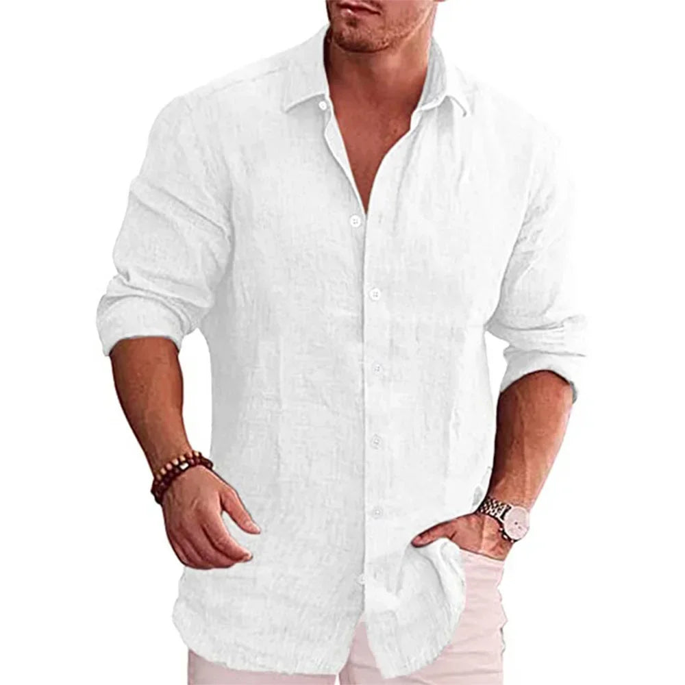 Men’s Cotton Linen Long Sleeve Casual Shirt