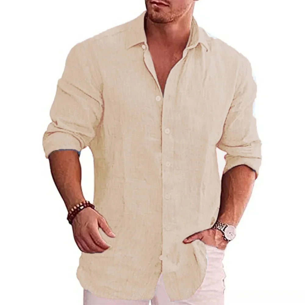Men’s Cotton Linen Long Sleeve Casual Shirt